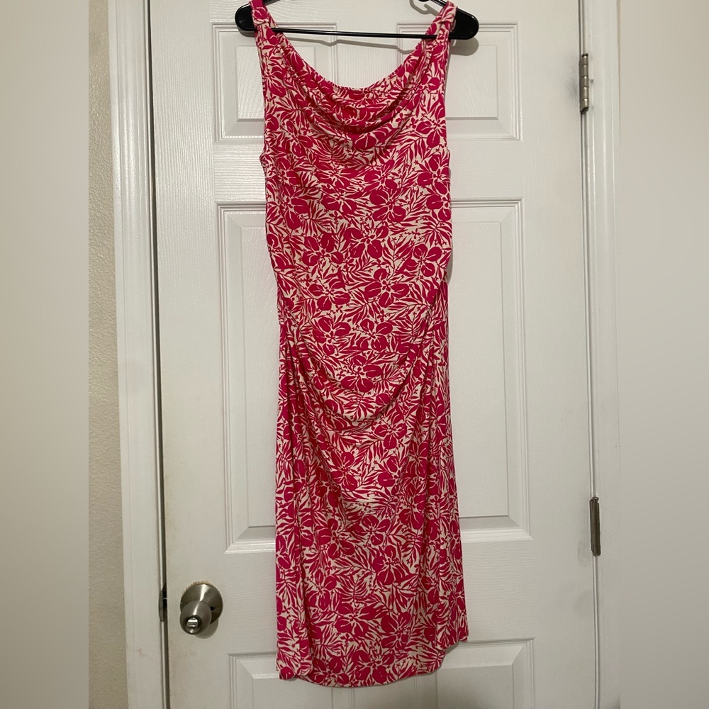 Diane Von Furstenberg Pink and White Floral Dress 100% Silk L Sleeveless